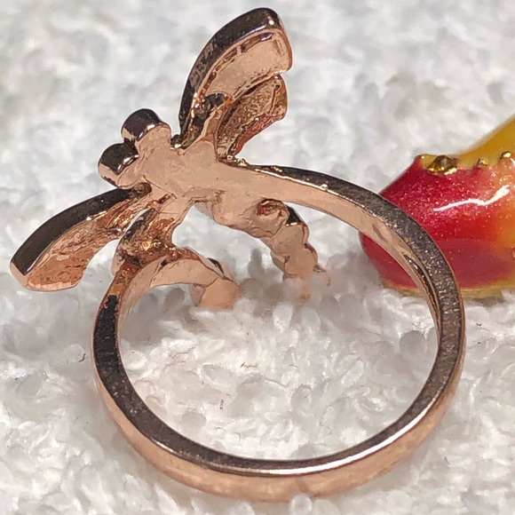 Cute dragonfly ring rose gold with rhinestone-costume NWOT - Picture 3 of 11